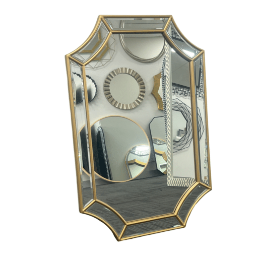 Besty Irregular Wall Mirror – 60 x 90cm Gold Solid Wood Accent