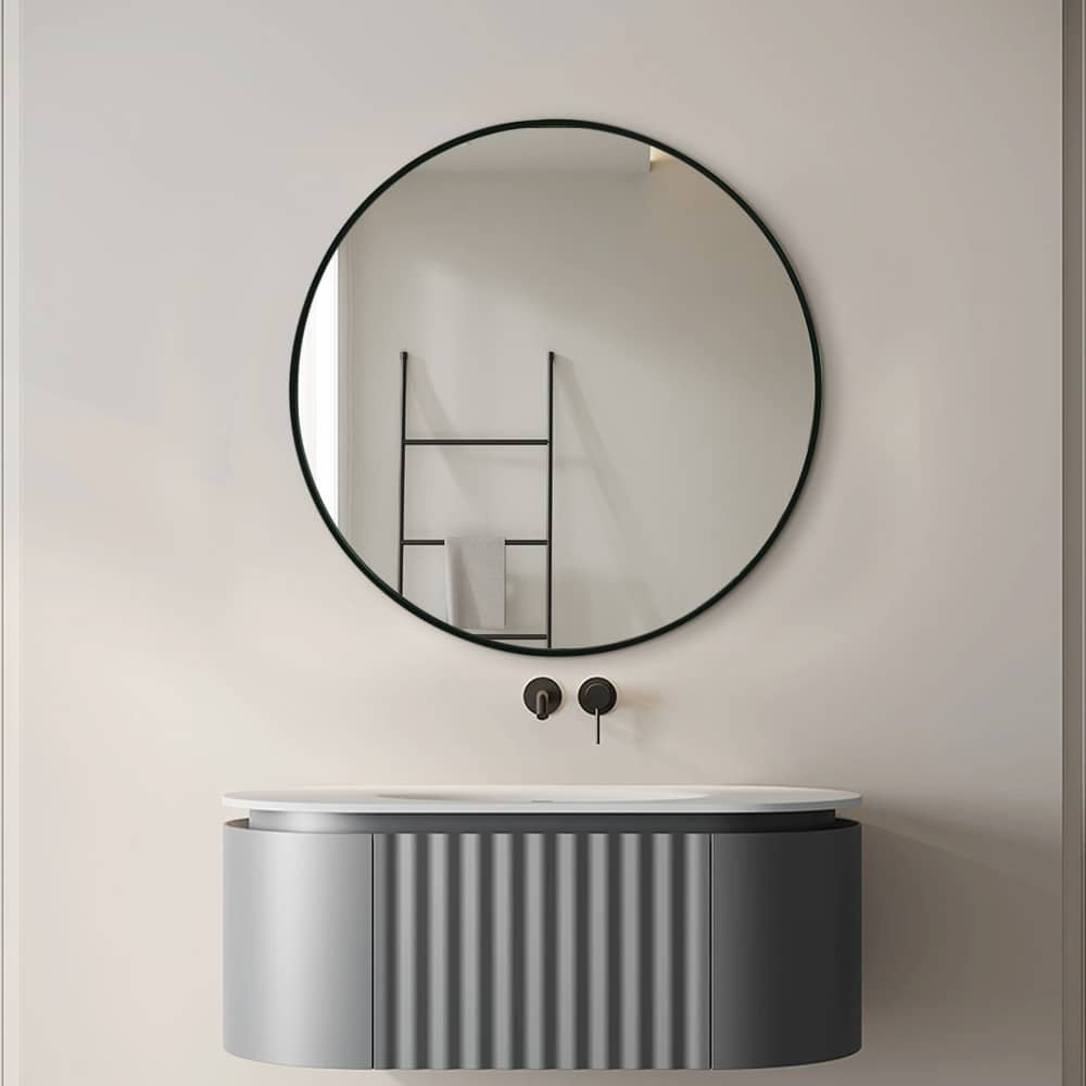 Black Framed Round Wall Mirror – Classic Decorative Design