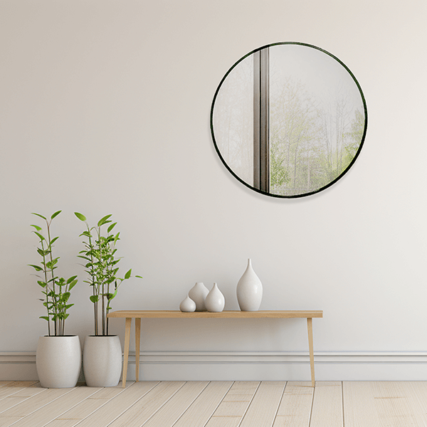 Black Framed Round Wall Mirror – Classic Decorative Design