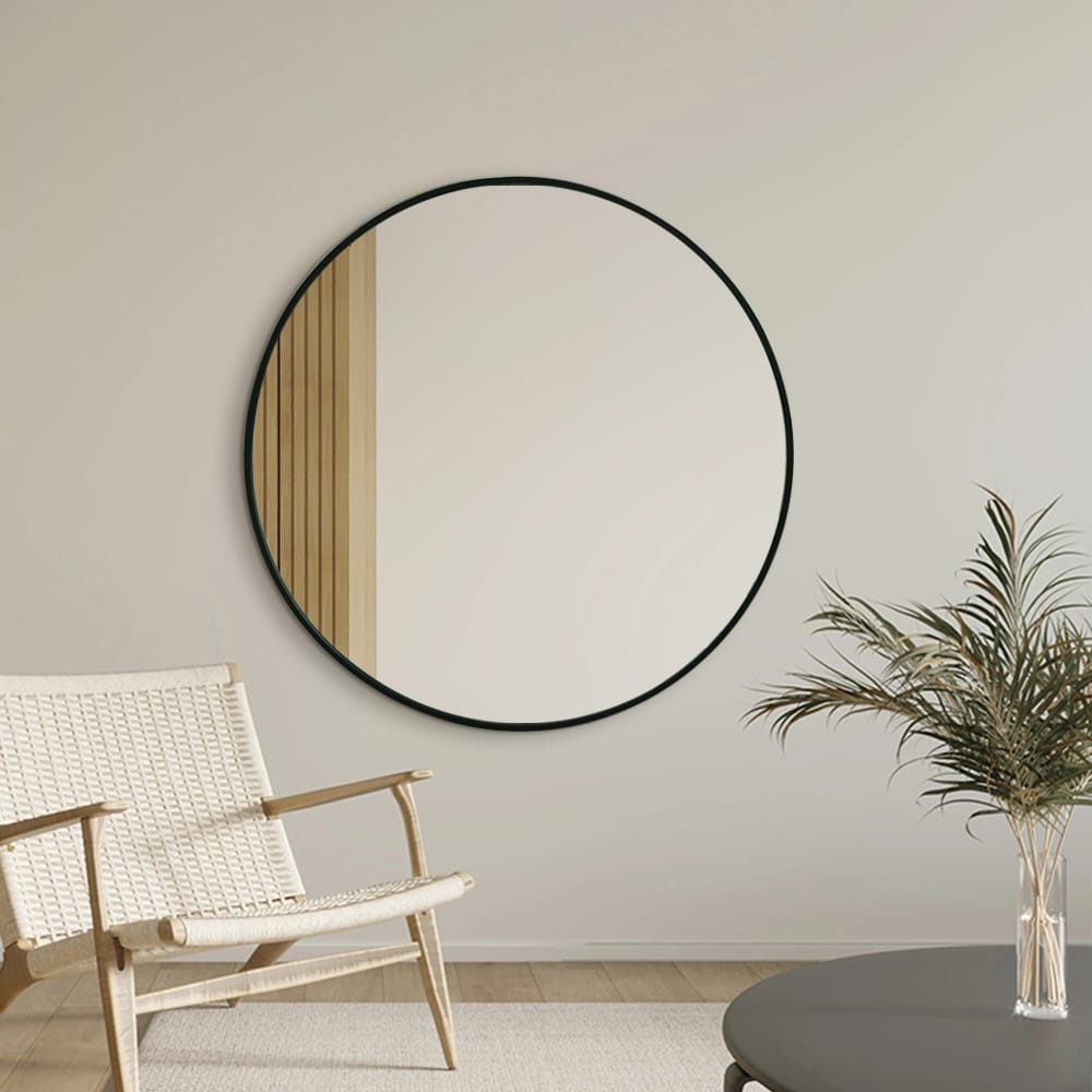 Black Framed Round Wall Mirror – Classic Decorative Design