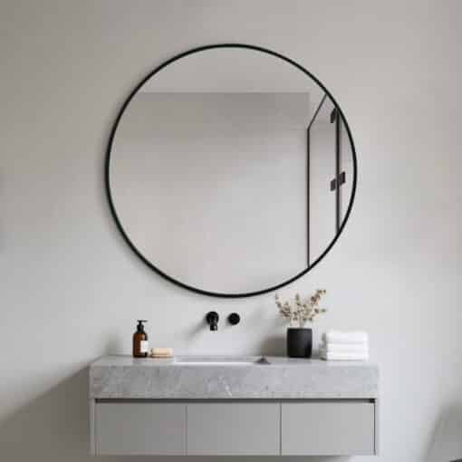 Black Framed Round Wall Mirror – Classic Decorative Design