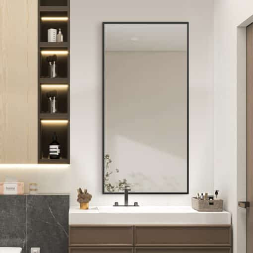 Black Framed Rectangular Full-Length Wall Mirror