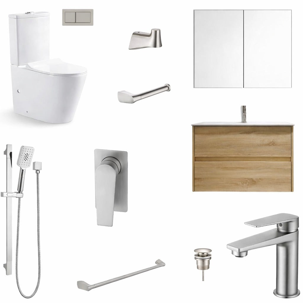 COMPLETE BATHROOM PACKAGE - EXON RANGE BRUSHED NICKEL WITH NUTRO VANITY