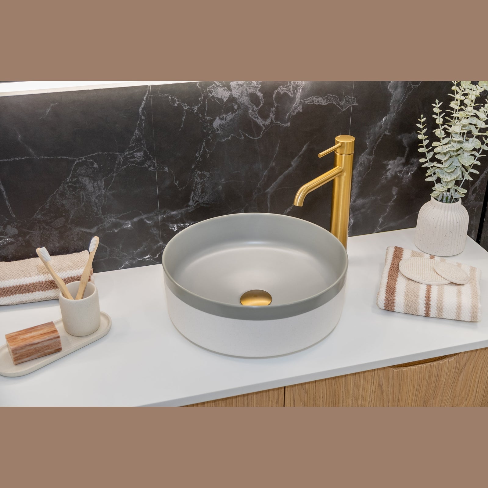 Colour Plus-37 Round Above-Counter Basin – Dark Grey at Blue Bathware