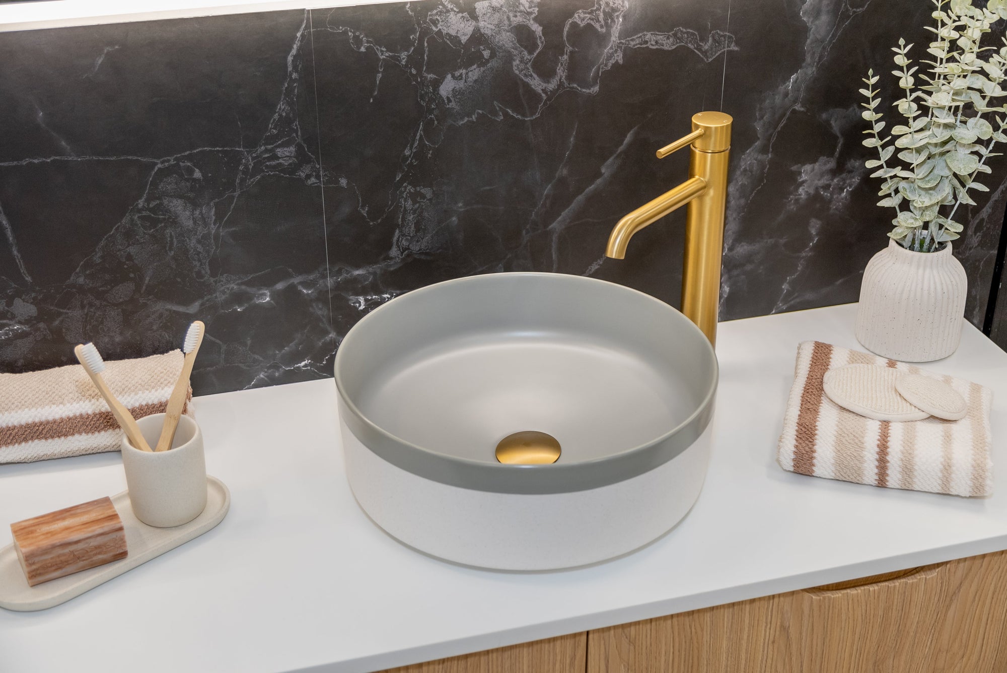 Colour Plus-37 Round Above-Counter Basin – Dark Grey at Blue Bathware