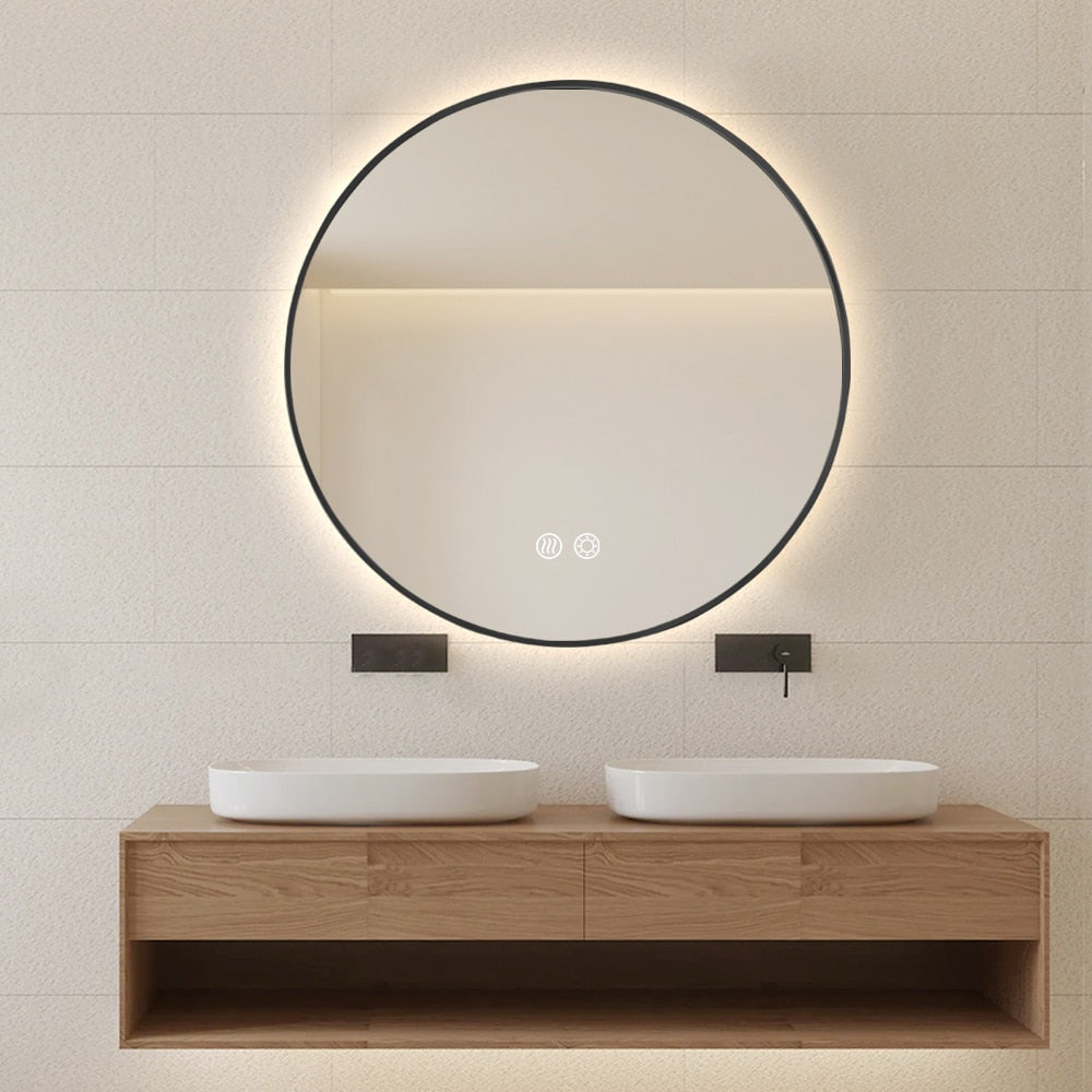 Round LED Mirror 80cm Black Framed Backlit Defogger Dimmable