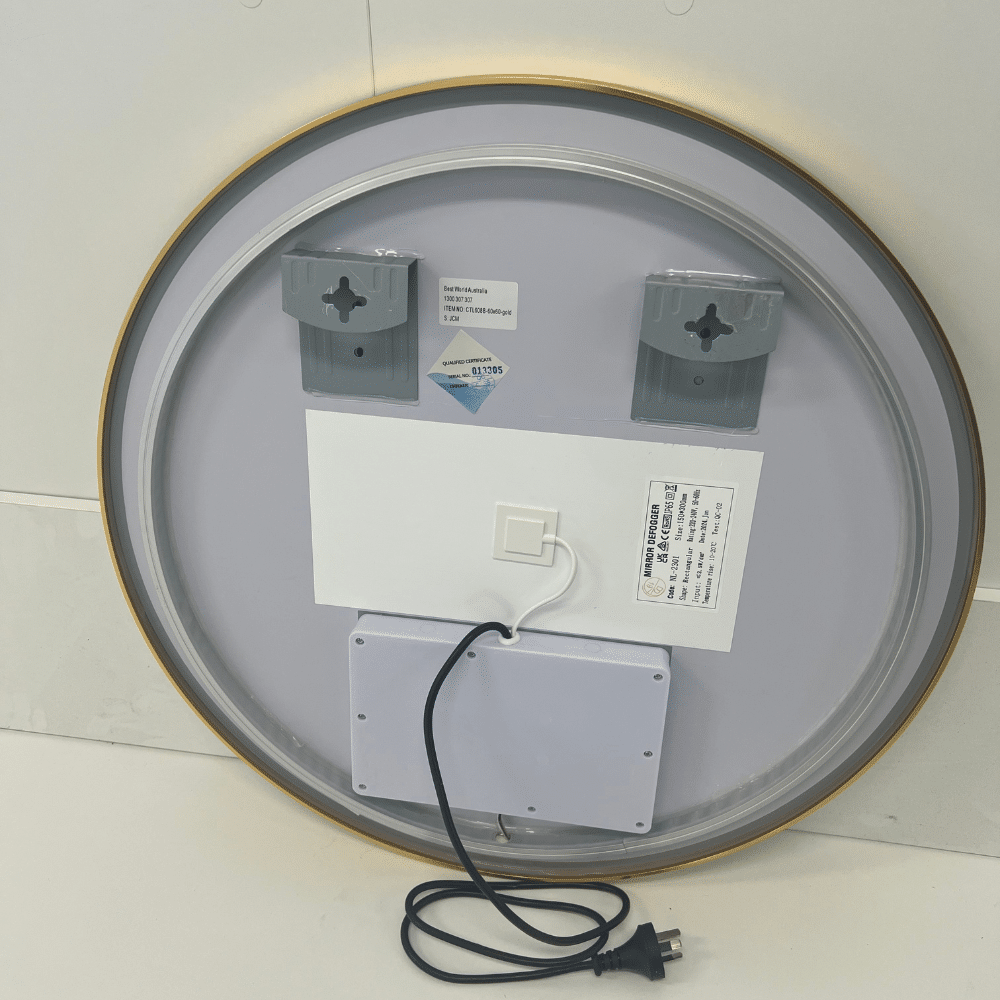 Round LED Mirror 90cm Gold Framed Backlit Defogger Dimmable