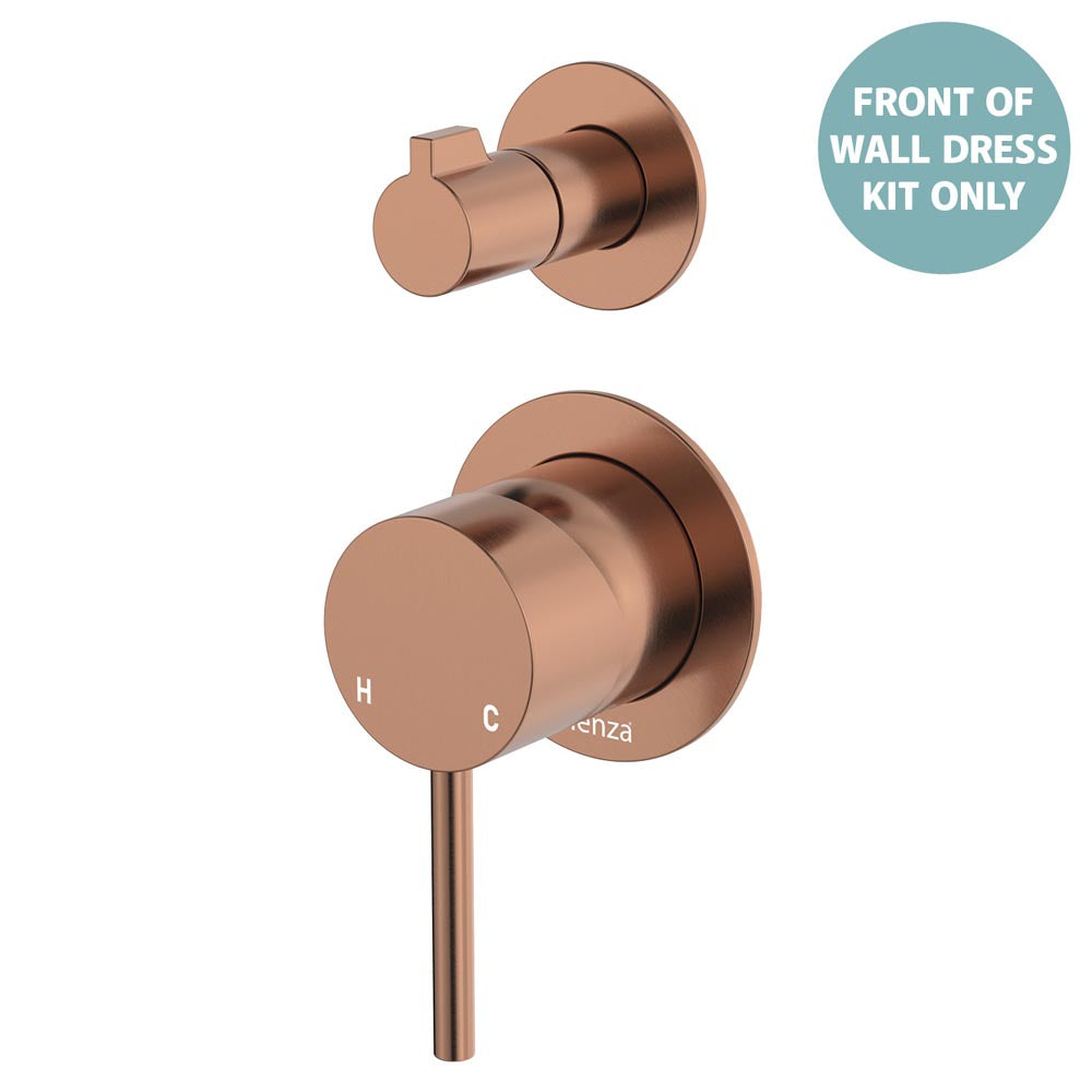 Kaya Wall Diverter Mixer Dress Kit, Small Round Plates - Brushed Copper