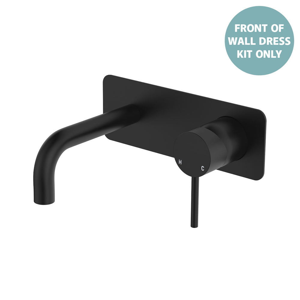 Kaya Basin/Bath Wall Mixer Dress Kit, Rectangular Plate, 130mm Outlet - Matte Black