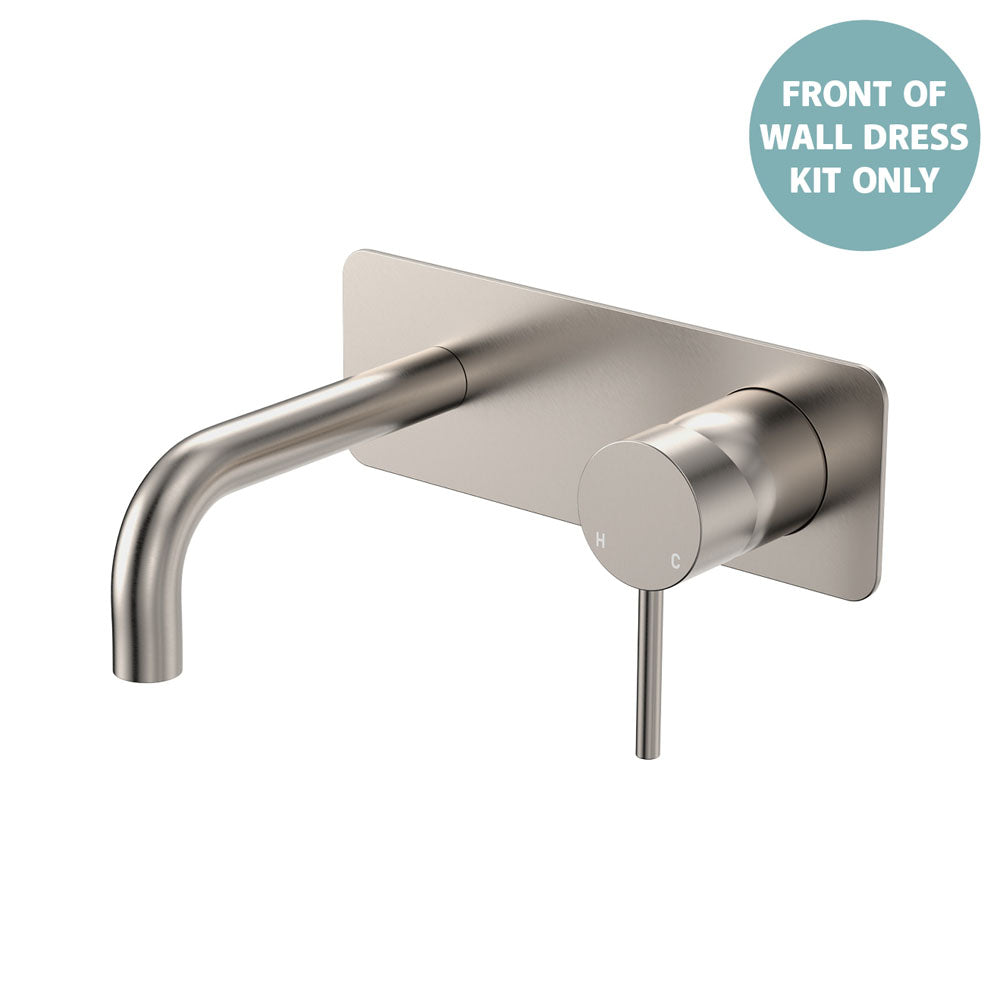 Kaya Basin/Bath Wall Mixer Dress Kit, Rectangular Plate, 130mm Outlet - Brushed Nickel