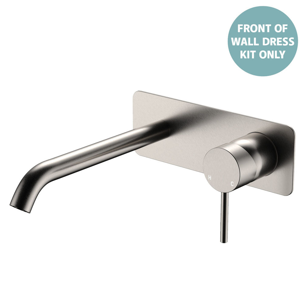 Kaya Basin/Bath Wall Mixer Dress Kit, Rectangular Plate, 200mm Outlet - Brushed Nickel