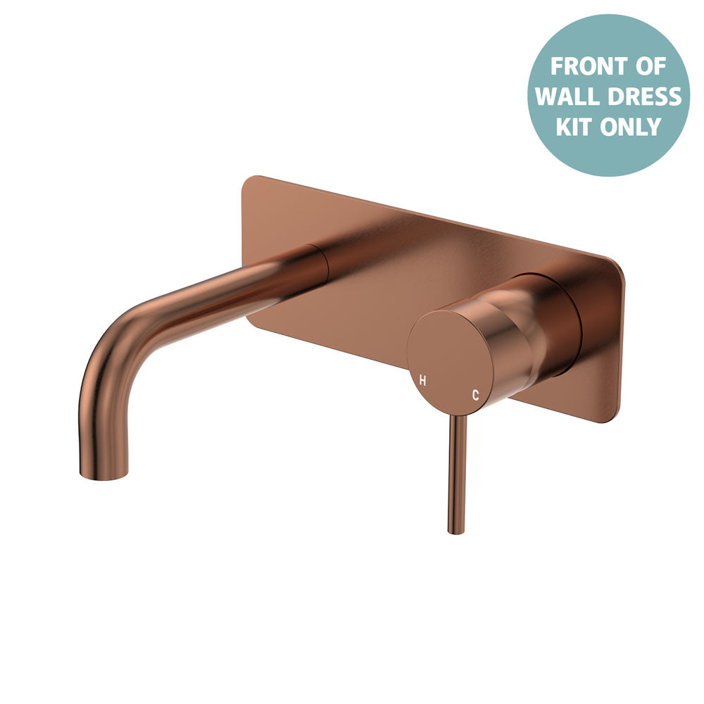Kaya Basin/Bath Wall Mixer Dress Kit, Rectangular Plate, 130mm Outlet - Brushed Copper