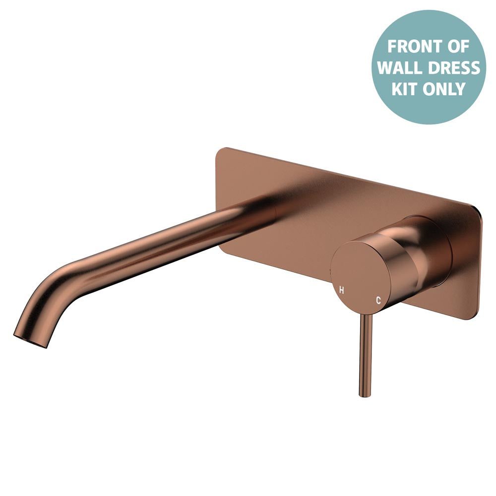 Kaya Basin/Bath Wall Mixer Dress Kit, Rectangular Plate, 200mm Outlet - Brushed Copper