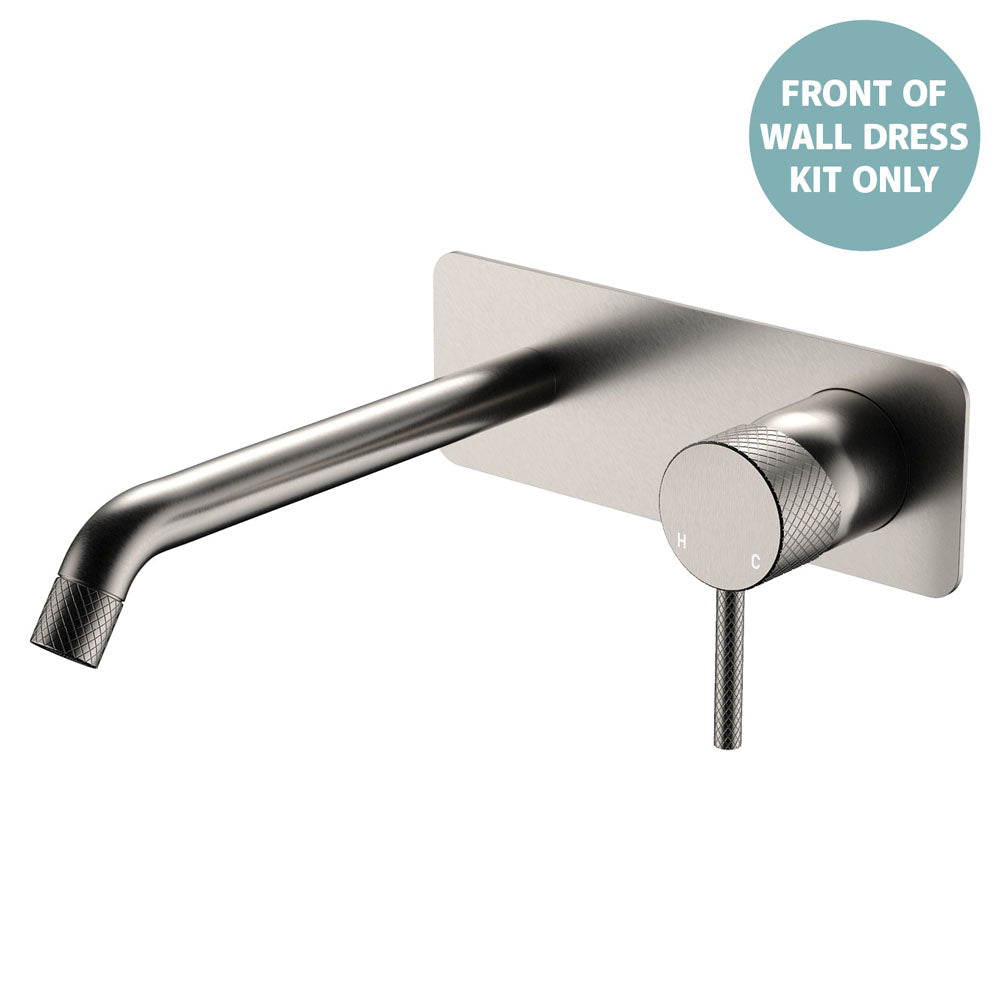 Axle Wall Basin/Bath Mixer Dress Kit, Rectangular Plate, 200mm Outlet - Brushed Nickel