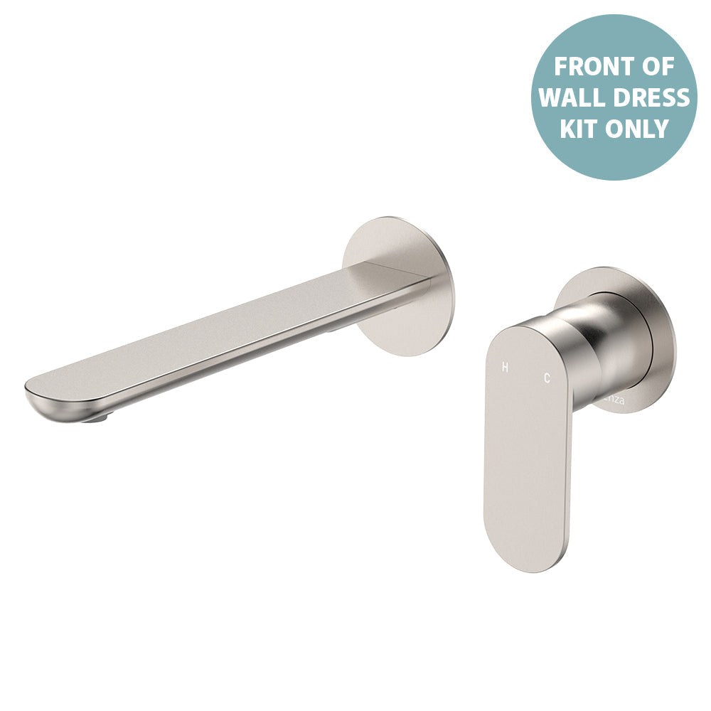 Empire Slim Basin/Bath Wall Mixer Set Dress Kit, Round Plates, 200mm Outlet - Brushed Nickel