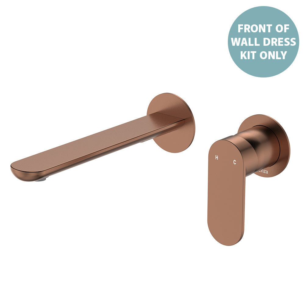 Empire Slim Basin/Bath Wall Mixer Set Dress Kit, Round Plates, 200mm Outlet - Brushed Copper