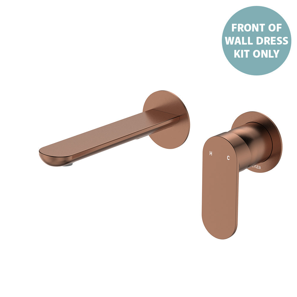 Empire Slim Basin/Bath Wall Mixer Set Dress Kit, Round Plates, 160mm Outlet - Brushed Copper