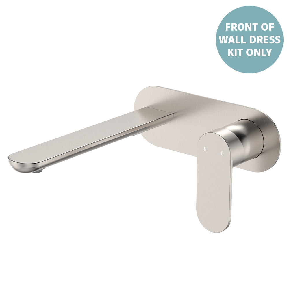Empire Slim Basin/Bath Wall Mixer Set Dress Kit, Oval Plate, 200mm Outlet - Brushed Nickel