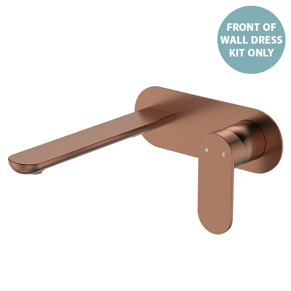 Empire Slim Basin/Bath Wall Mixer Set Dress Kit, Oval Plate, 200mm Outlet - Brushed Copper