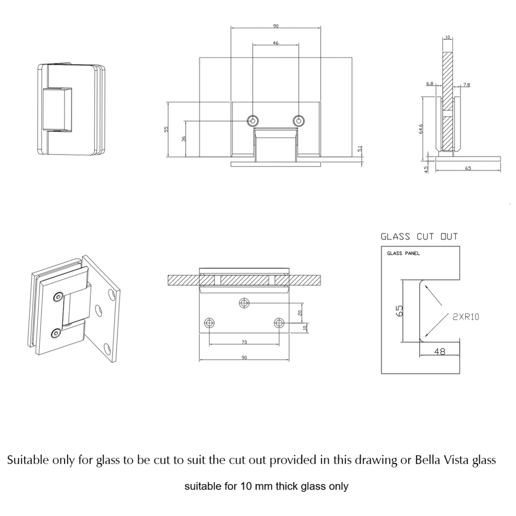 Bella Vista Shower Screen Hinge – Glass to Wall | Solid Brass