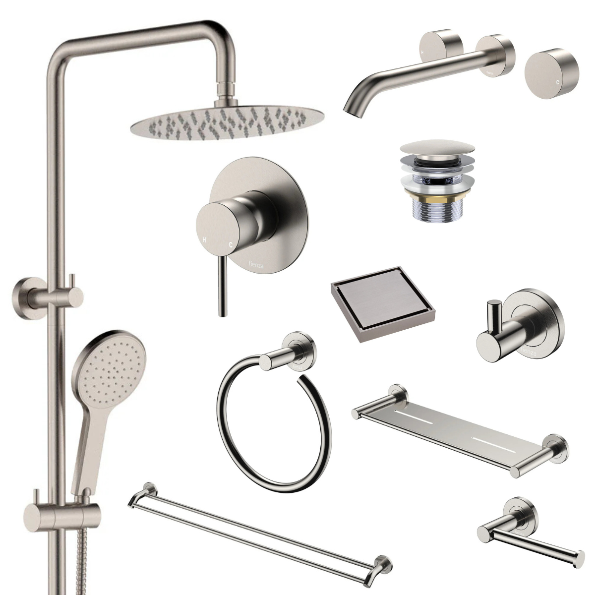 Fienza Kaya Bathroom 10 Piece Package – Brushed Nickel