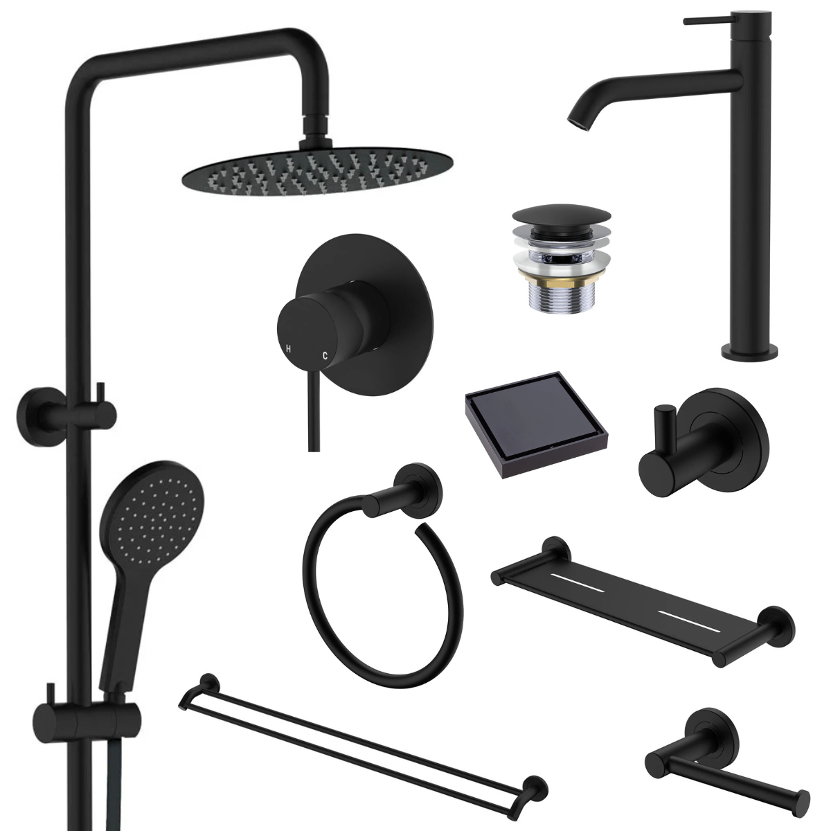 Fienza Kaya Bathroom 10 Piece Package – Matte Black - Blue Bathware