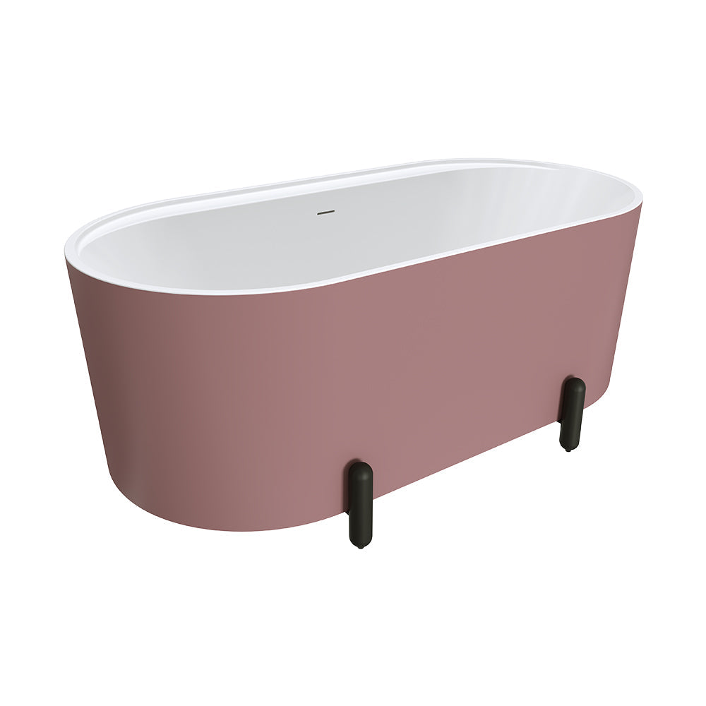 Aluca Freestanding Bath, 1500mm Matte Rouge with Matte Black Legs with overflow