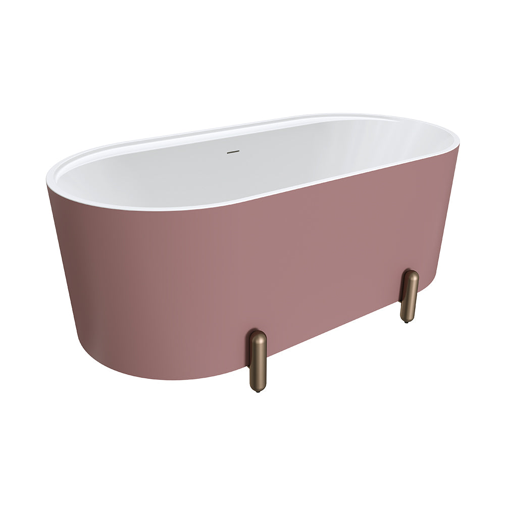 Aluca Freestanding Bath, 1500mm Matte Rouge with Brushed Copper Legs with overflow