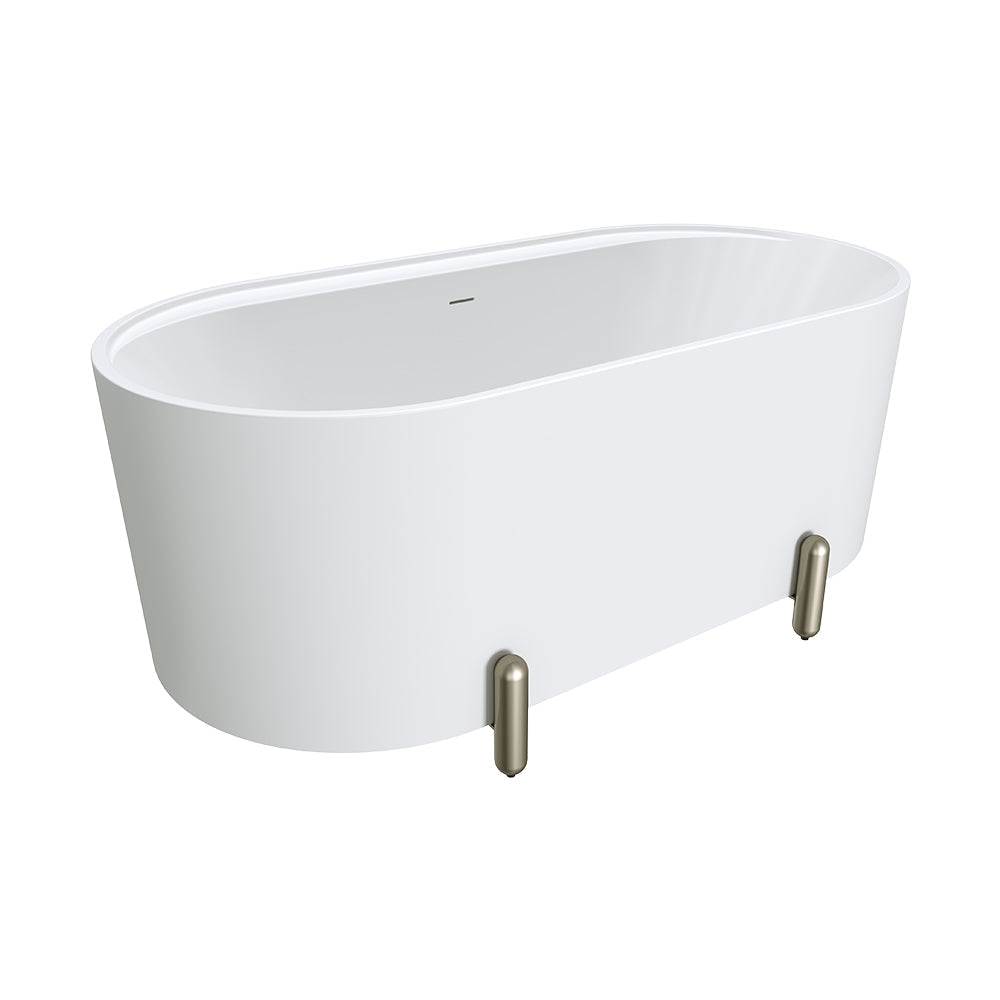 Aluca Freestanding Bath, 1500mm Matte White with Brushed Nickel Legs with overflow