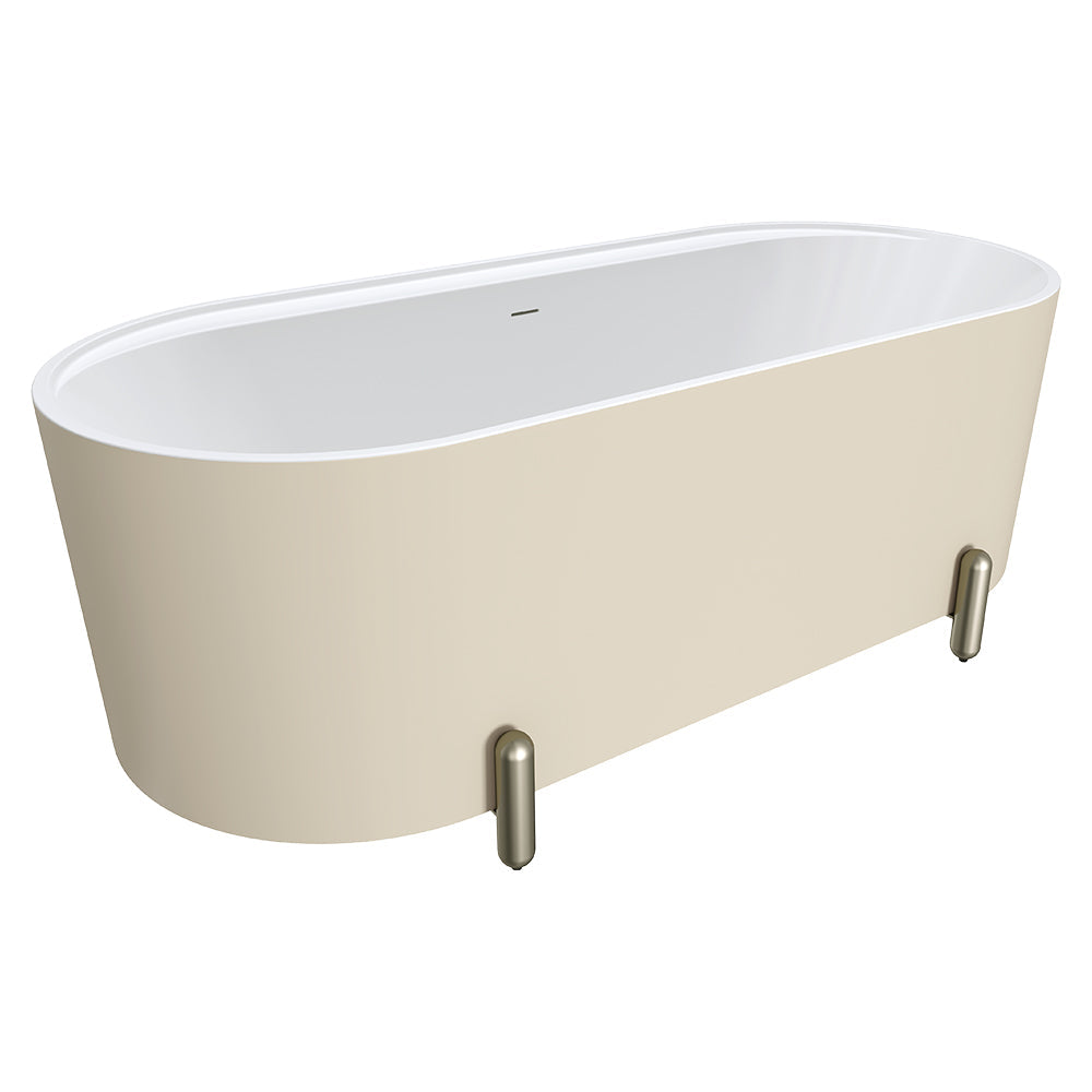 Aluca Freestanding Bath, 1700mm Matte Khaki with Brushed Nickel Legs with overflow
