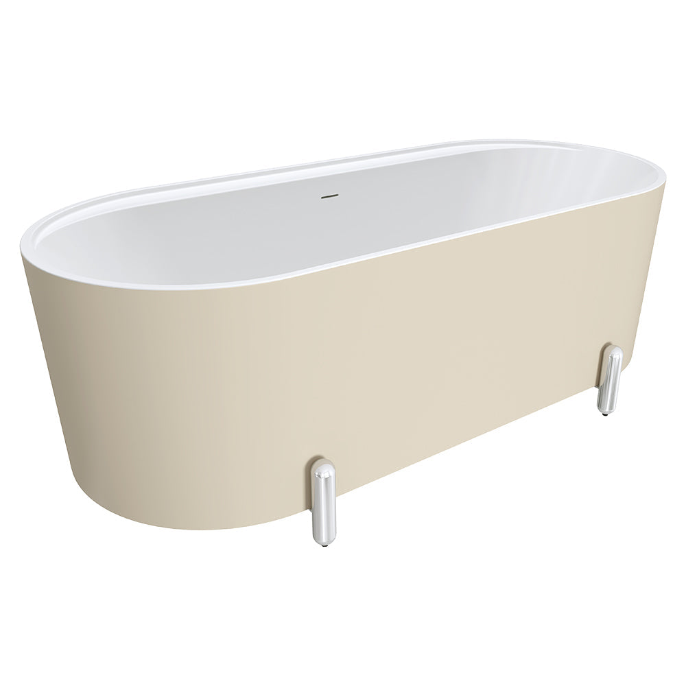 Aluca Freestanding Bath, 1700mm Matte Khaki with Chrome Legs with overflow