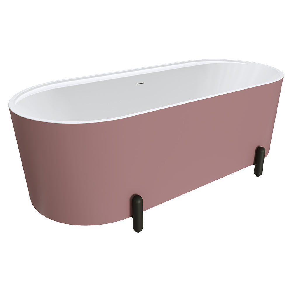 Aluca Freestanding Bath, 1700mm Matte Rouge with Matte Black Legs with overflow