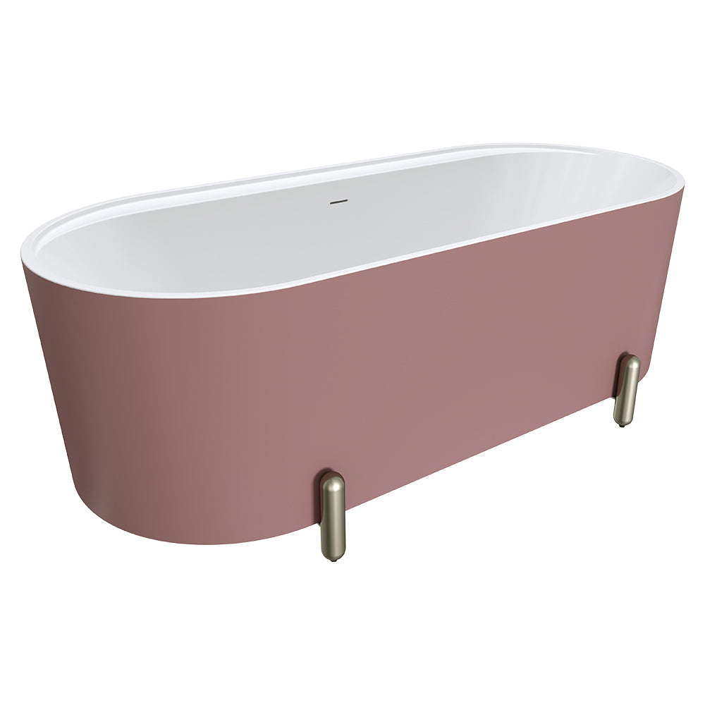 Aluca Freestanding Bath, 1700mm Matte Rouge with Brushed Nickel Legs with overflow