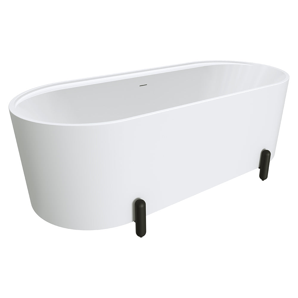 Aluca Freestanding Bath, 1700mm Matte White with Matte Black Legs with overflow