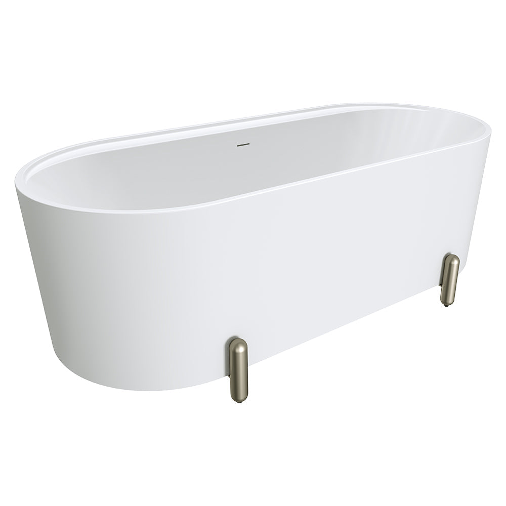 Aluca Freestanding Bath, 1700mm Matte White with Brushed Nickel Legs with overflow