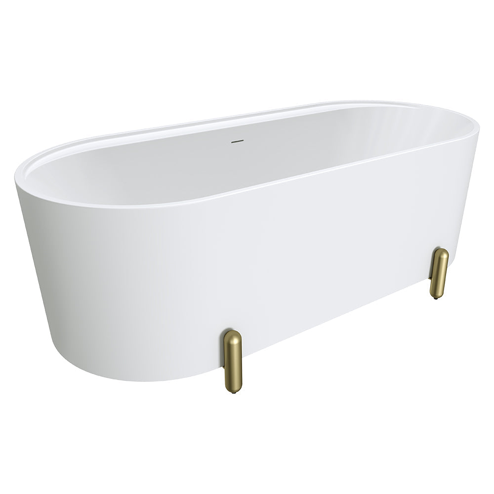 Aluca Freestanding Bath, 1700mm Matte White with Urban Brass Legs with overflow