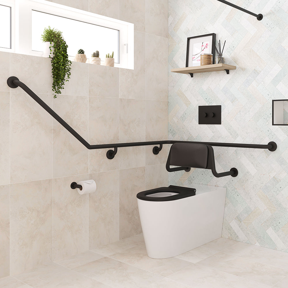 140° Accessible Right-Hand Grab Rail, Matte Black