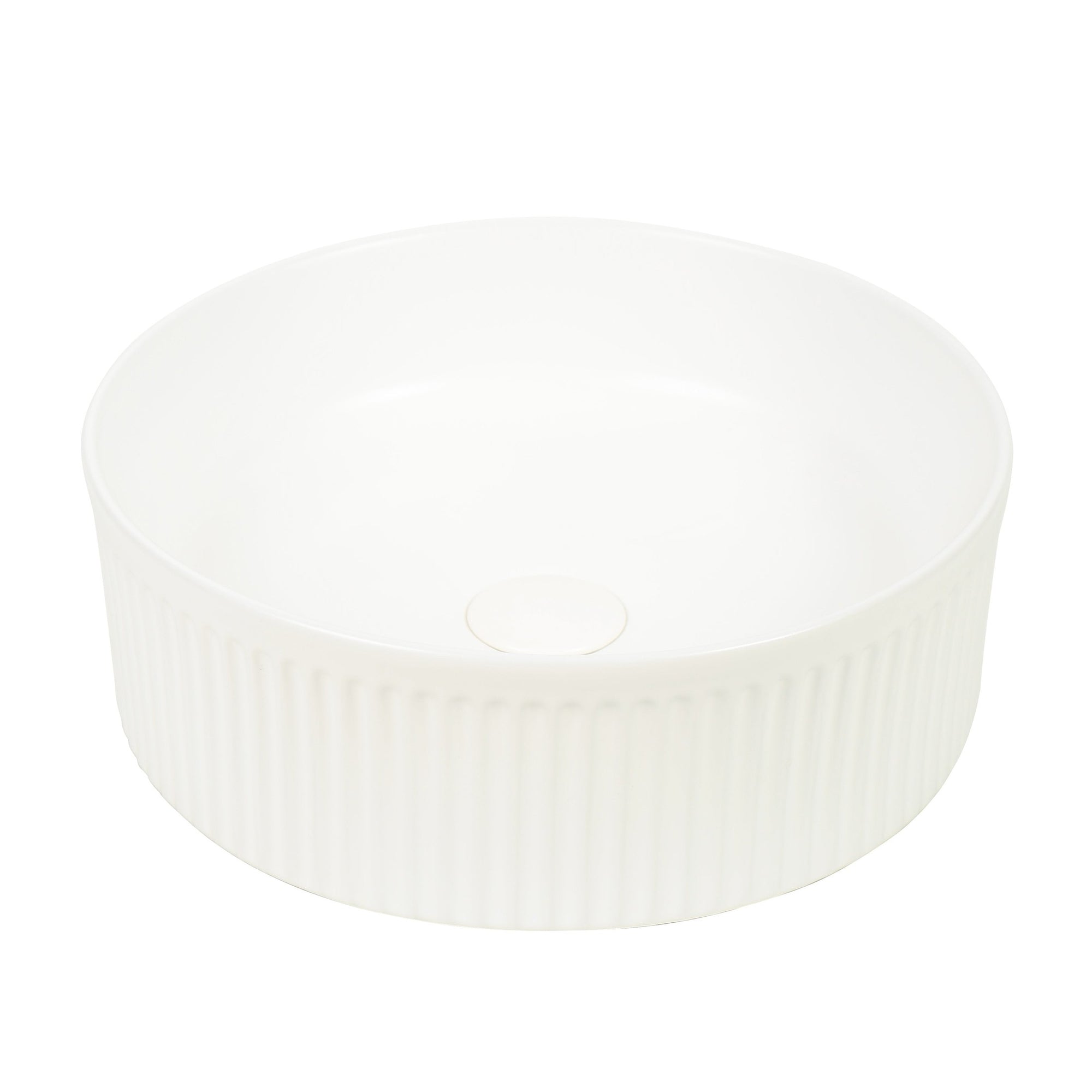 Lucid 37 Round Fluted Above-Counter Basin – Matte White Finish at Blue Bathware