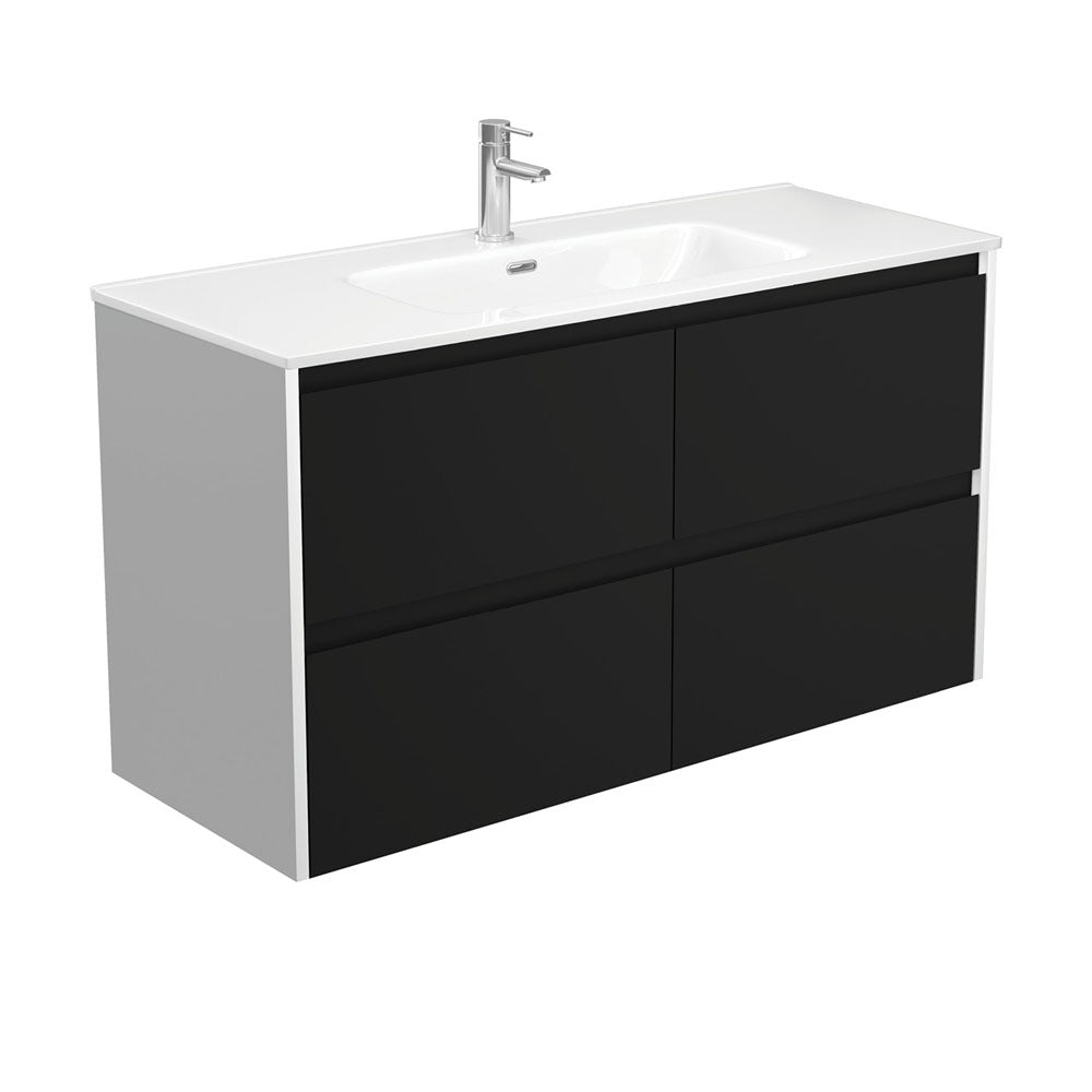 Joli Amato 1200 Satin Black Wall-Hung Vanity, Satin White Panels