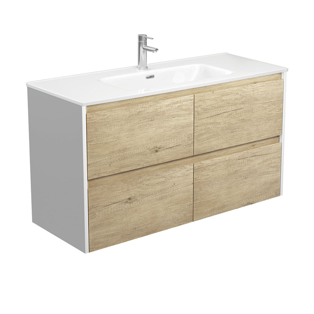 Joli Amato 1200 Scandi Oak Wall-Hung Vanity, Satin White Panels