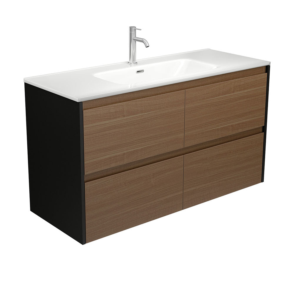 Joli Amato 1200 Walnut Wall Hung Vanity, Satin Black Panels