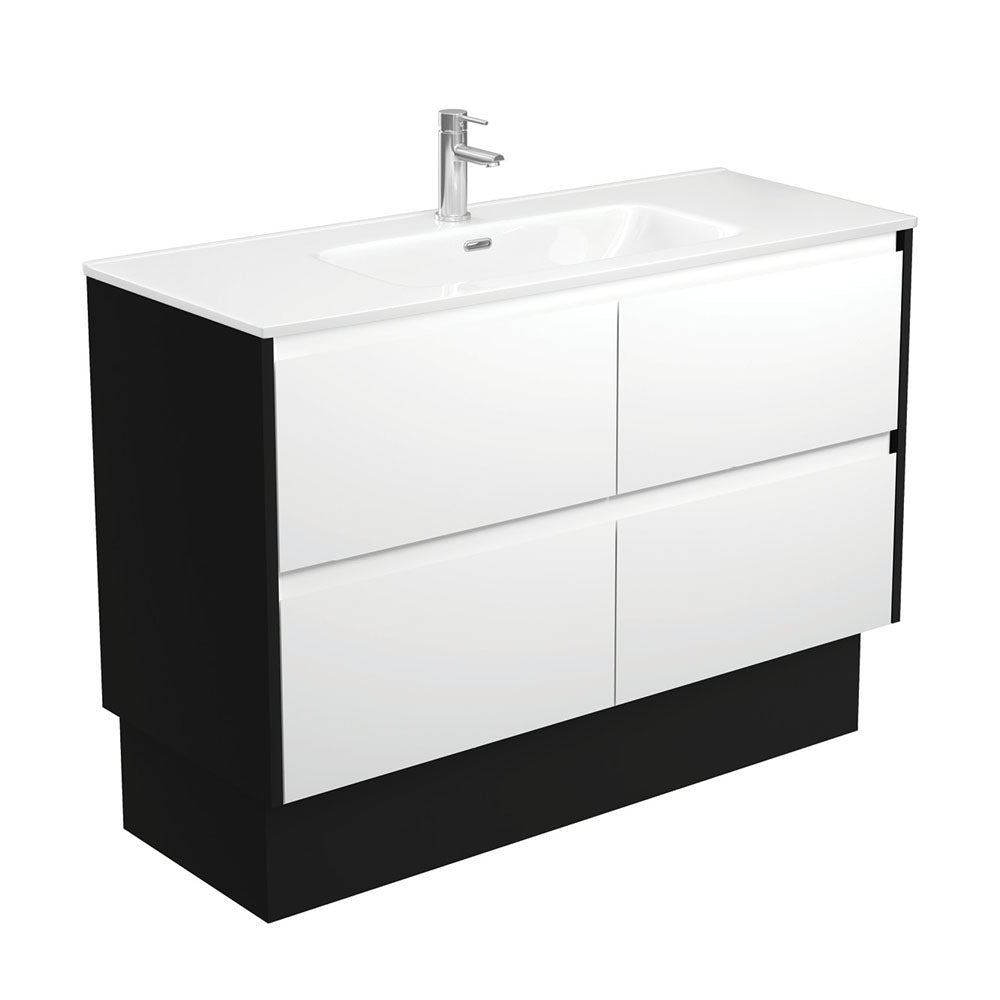 Joli Amato 1200 Satin White Vanity On Kick, Satin Black Panels
