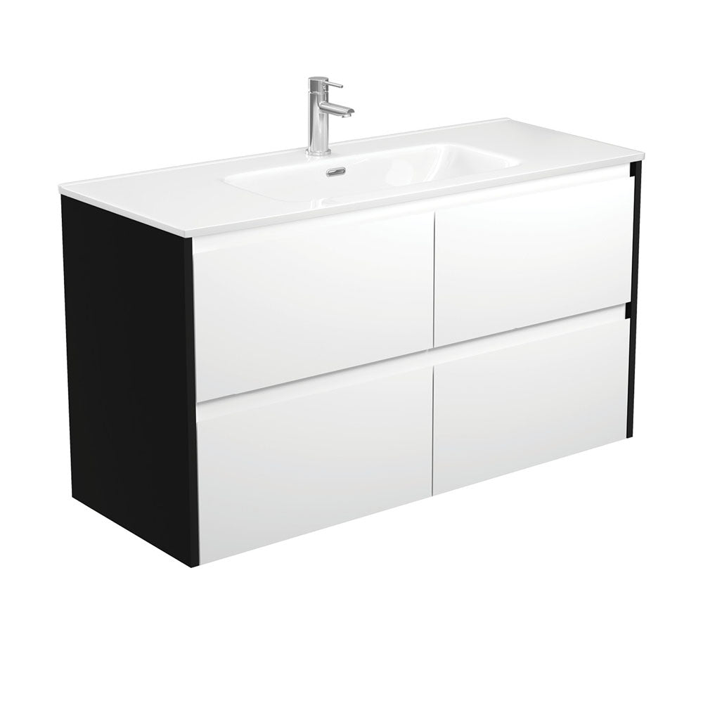 Joli Amato 1200 Satin White Wall-Hung Vanity, Satin Black Panels