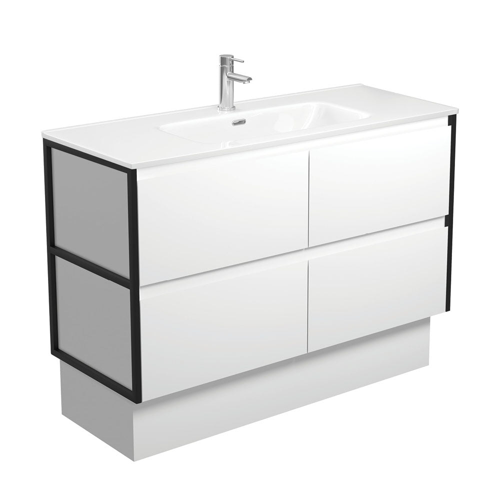 Joli Amato 1200 Satin White Vanity On Kick, Matte Black Frames