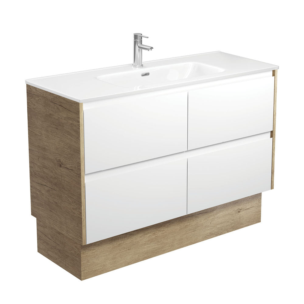 Joli Amato 1200 Satin White Vanity On Kick, Scandi Oak Panels