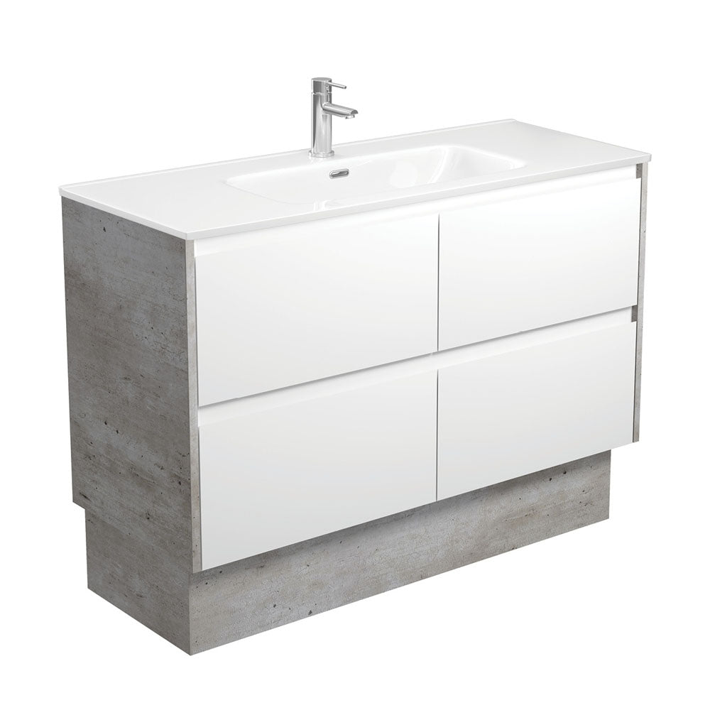 Joli Amato 1200 Satin White Vanity On Kick, Industrial Panels