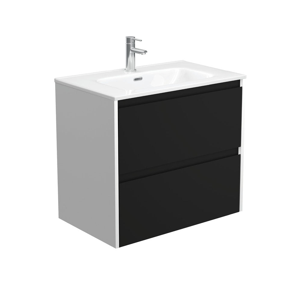 Joli Amato 750 Satin Black Wall-Hung Vanity, Satin White Panels