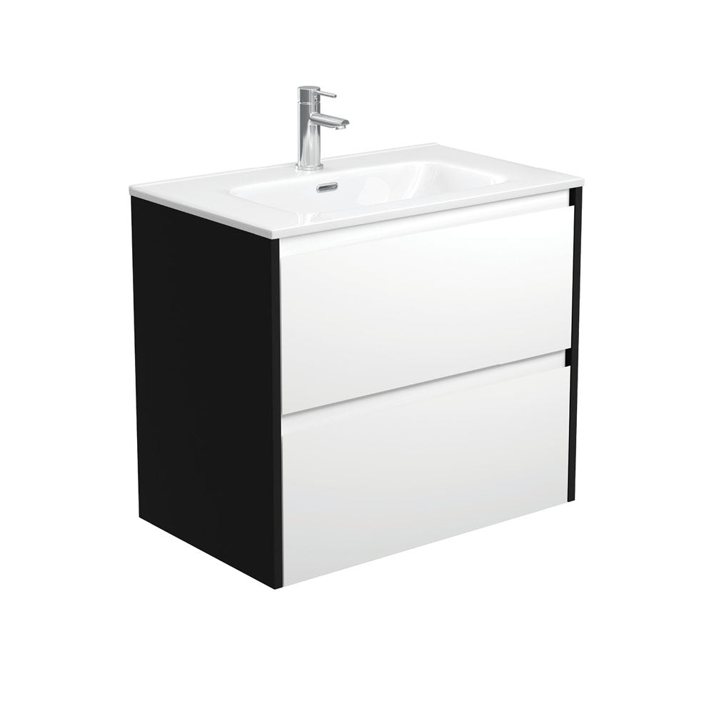 Joli Amato 750 Satin White Wall-Hung Vanity, Satin Black Panels