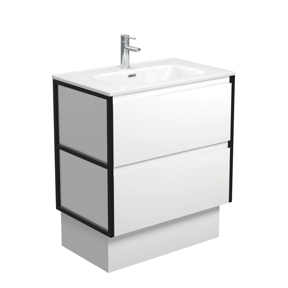 Joli Amato 750 Satin White Vanity On Kick, Matte Black Frames