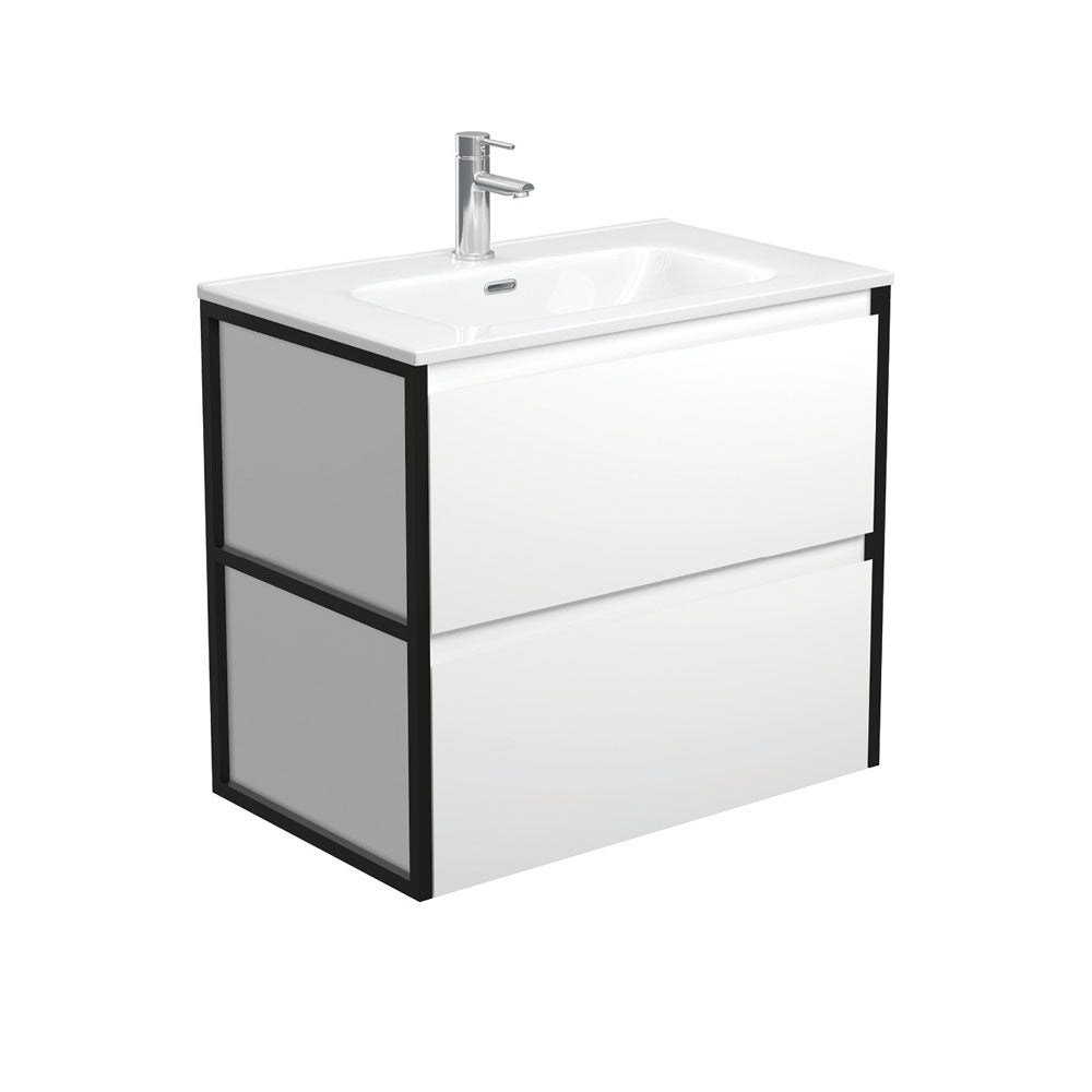 Joli Amato 750 Satin White Wall-Hung Vanity, Matte Black Frames